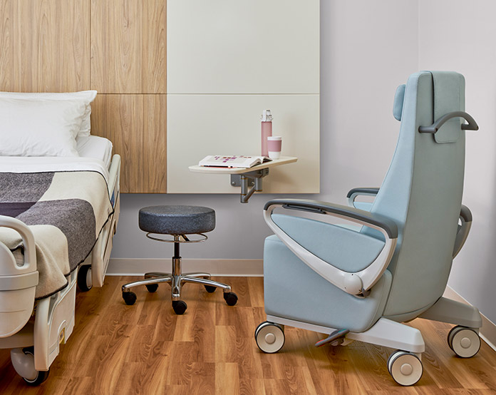 a patient chair and bed